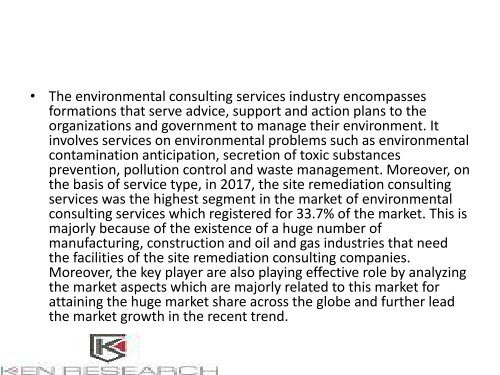Global Environmental Consulting Services Market Research Report, Forecast, Analysis, Size, Growth Rates, Value : Ken Research