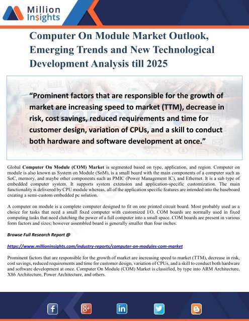 Computer On Module Market Outlook, Emerging Trends and New Technological Development Analysis till 2025