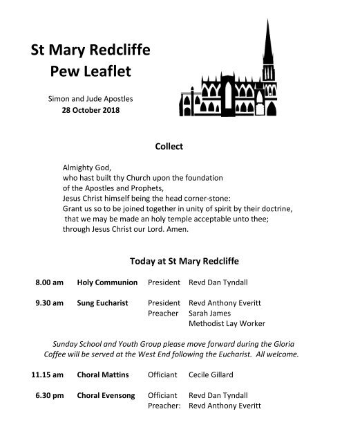 St Mary Redcliffe Church Pew Leaflet - October 28 2018  