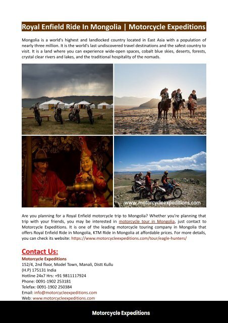 Royal Enfield Ride In Mongolia Motorcycle Expeditions