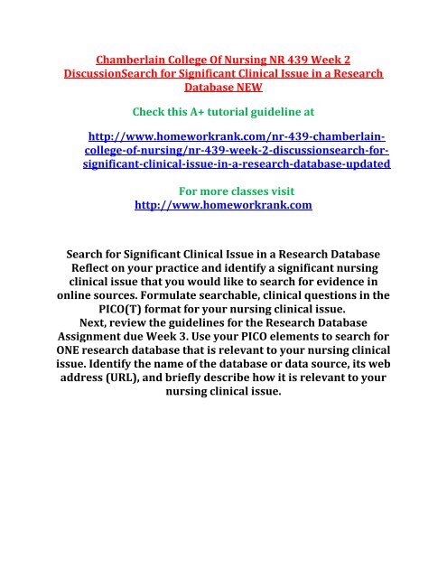 Chamberlain-College-Of-Nursing NR 439 Week 2 DiscussionSearch for Significant Clinical Issue in a Research Database NEW