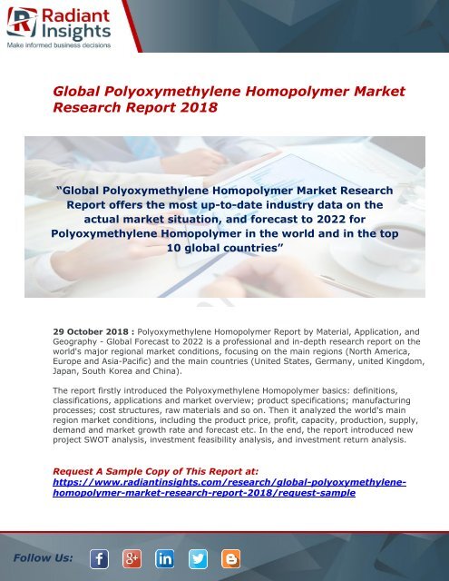 Polyoxymethylene Homopolymer Market : Size, Growth Analysis, Industry Share And Forecast Report 2018