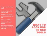 What to Look for in SEO Tools