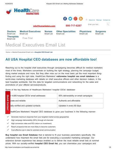 Hospital CEO Email List - Healthcare Marketers
