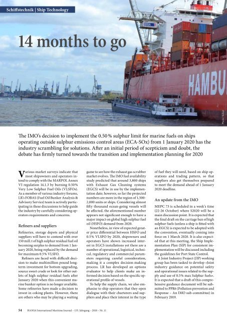 HANSA - International Maritime Journal, November 2018
