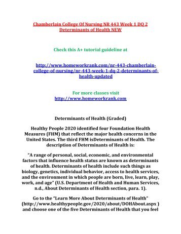 Chamberlain-College-Of-Nursing NR 443 Week 1 DQ 2 Determinants of Health NEW