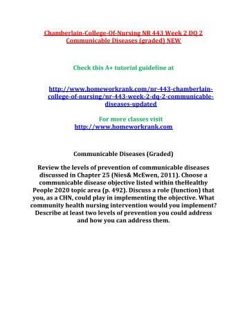 Chamberlain-College-Of-Nursing NR 443 Week 2 DQ 2 Communicable Diseases (graded) NEW