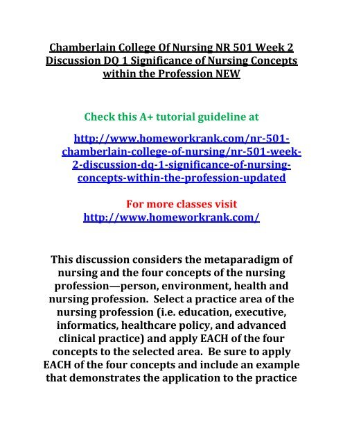 Chamberlain College Of Nursing Nr 501 Week 2 Discussion Dq 1 Significance Of Nursing Concepts Within Chamberlain College Of Nursing Nr 501 Week 2 Discussion Dq 1 Significance Of Nursing Concepts Within
