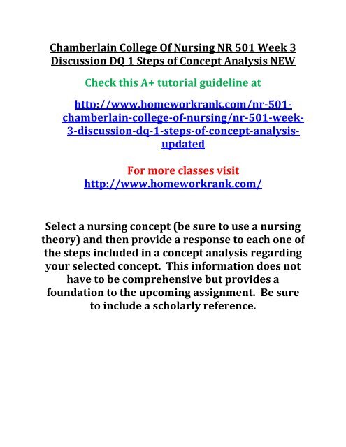 Chamberlain College Of Nursing Nr 501 Week 3 Discussion Dq 1 Steps Of Concept Analysis New Chamberlain College Of Nursing Nr 501 Week 3 Discussion Dq 1 Steps Of Concept Analysis New