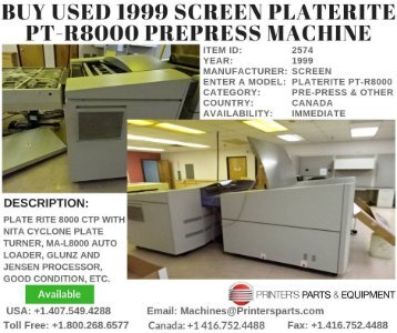 Buy Used 1999 Screen PlateRite PT-R8000 PrePress Printing Machine