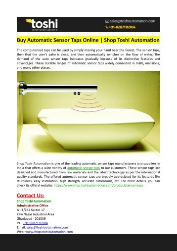 Buy Automatic Sensor Taps Online-Shop Toshi Automation