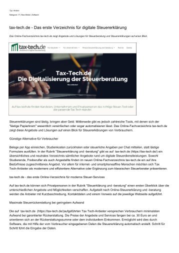 tax-tech.de - Das erste Verzeichnis fuer digitale Steuererklaerung