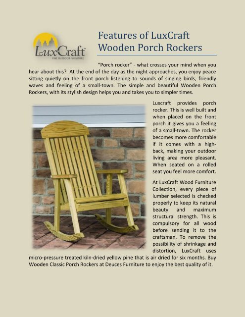 Features of LuxCraft Wooden Porch Rockers