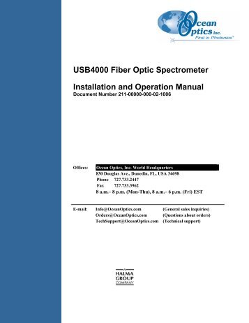 USB4000 Fiber Optic Spectrometer Installation and Operation Manual