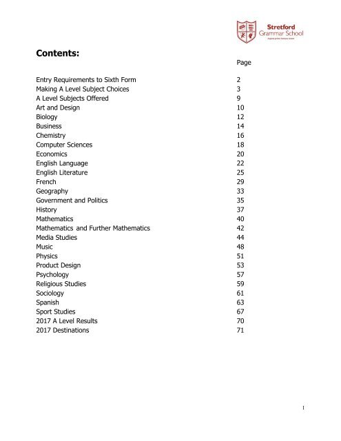 Sixth Form Subject Information 2018.19