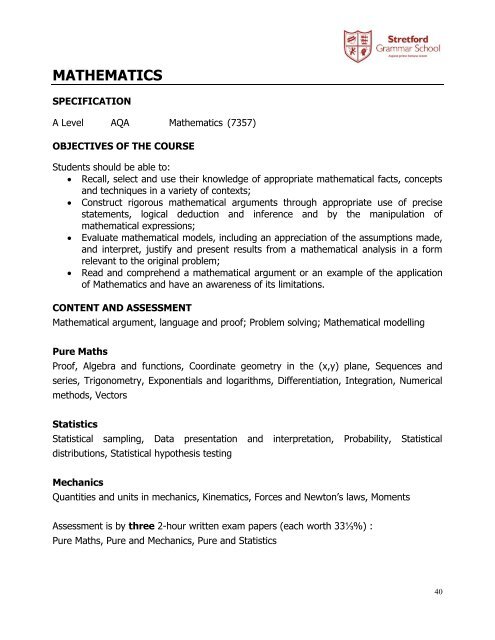 Sixth Form Subject Information 2018.19