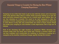 Essential Things to Consider for Having the Best Winter Camping Experience