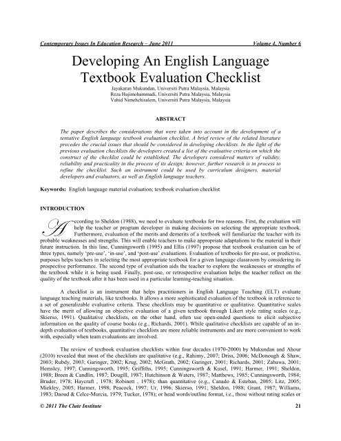 English textbook evaluation checklist
