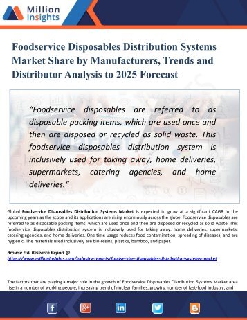 Foodservice Disposables Distribution Systems Market Supplier, Competition by Manufacturers and Competitor Analysis to 2025 Forecast 