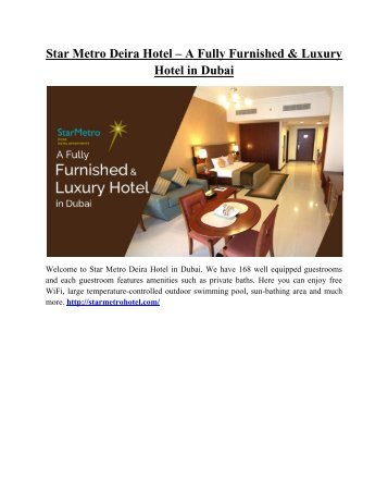 Star Metro Deira Hotel – A Fully Furnished & Luxury Hotel in Dubai