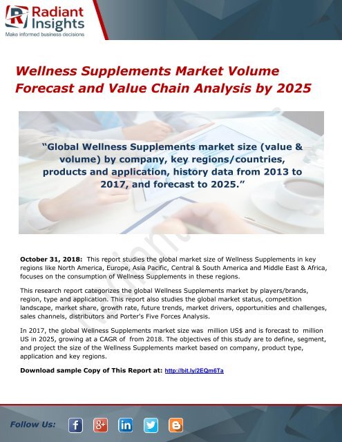 Wellness Supplements Market Volume Forecast and Value Chain Analysis by 2025
