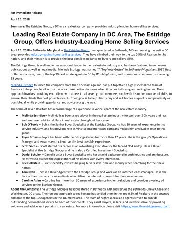 Leading Real Estate Company in DC Area The Estridge Group Offers Industry Leading Home Selling Services