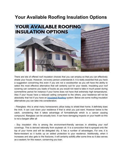 Your Available Roofing Insulation Options