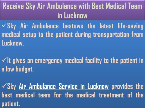 Get a Low-Cost Air Ambulance in Lucknow by Sky Air Ambulance