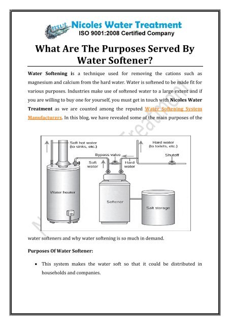 What Are The Purposes Served By Water Softener?