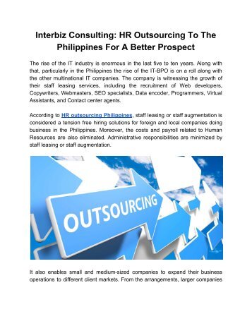 Inter-bizconsulting Provides _Great Opportunity for HR Outsourcing to The Philippines