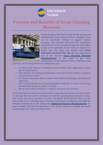 Purpose and Benefits of Scrap Charging Machine