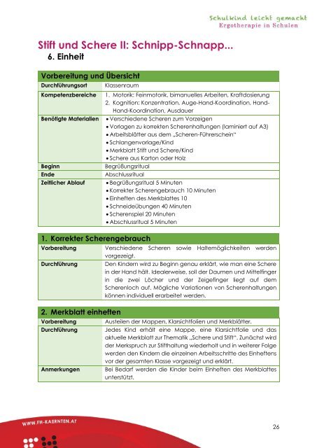 Interventionshandbuch zum Pilotprojekt