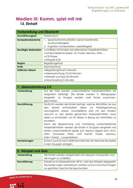 Interventionshandbuch zum Pilotprojekt