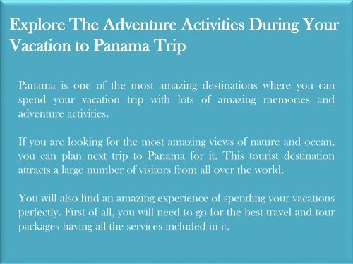 Explore The Adventure Activities During Your Vacation to Panama Trip