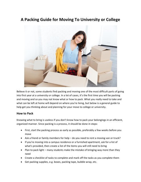 A Packing Guide for Moving To University or College