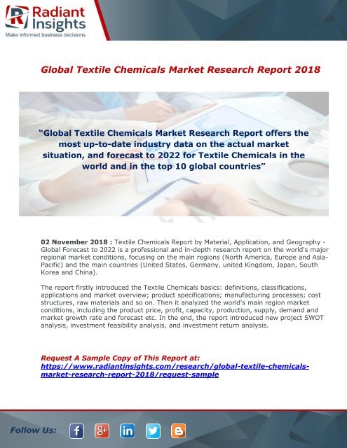 Textile Chemicals Market : Growth, Size, Analysis, Demand, Industry Share And Forecast Report 2018