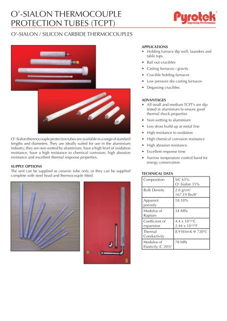 O'-SialOn thermOcOuple prOtectiOn tubeS (tcpt) - Pyrotek