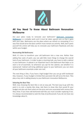 All You Need To Know About Bathroom Renovation Melbourne