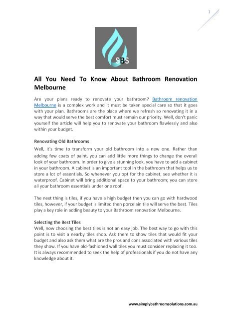 All You Need To Know About Bathroom Renovation Melbourne