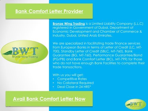 Bank Comfort Letter Procedure