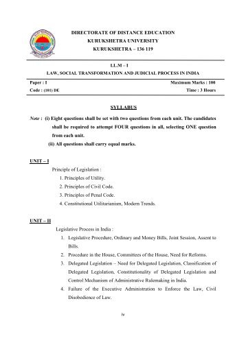 101 DE L.L.M - (P) Syllabus , Paper - I