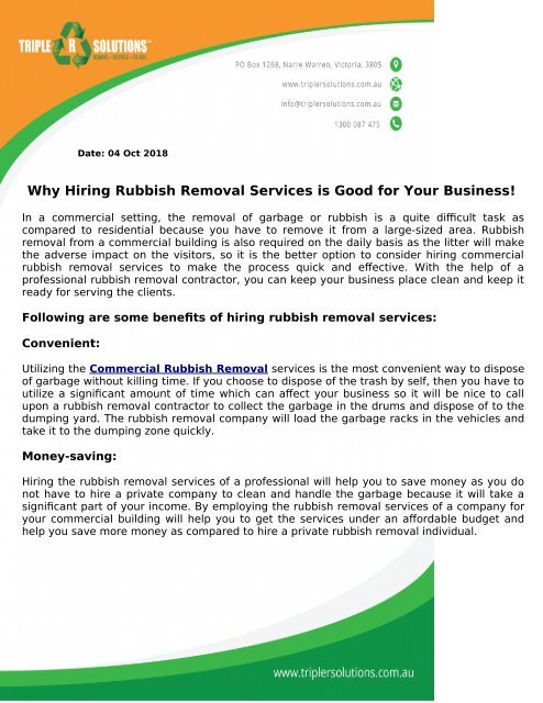 Why Hiring Rubbish Removal Services is Good for Your Business!
