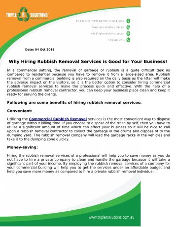 Why Hiring Rubbish Removal Services is Good for Your Business!