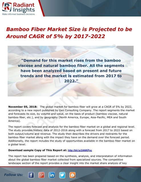 Bamboo Fiber Market Size is Projected to be Around CAGR of 5% by 2017-2022