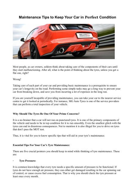 Maintenance Tips to Keep Your Car in Perfect Condition