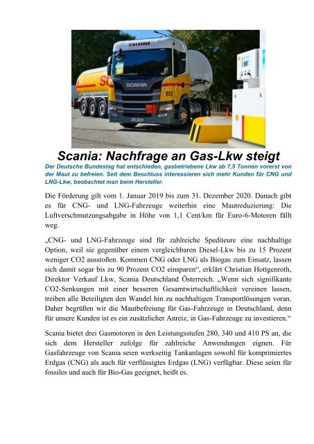 Scania Nachfrage an Gas-Lkw steigt