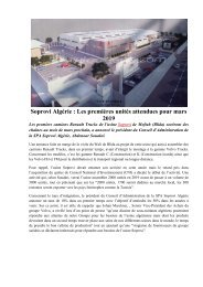 Soprovi Algérie: Les premières unités attendues pour mars 2019
