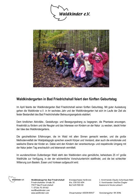 Waldkindergarten in Bad Friedrichshall feiert den - Waldkinder e.V.