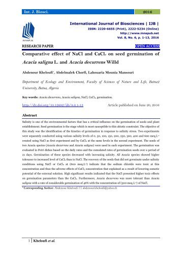 Comparative effect of NaCl and CaCl2 on seed germination of Acacia saligna L. and Acacia decurrens Willd