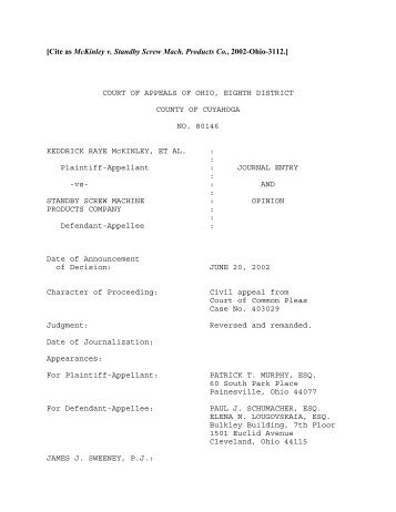 McKinley v. Standby Screw Mach. Products Co. - Supreme Court